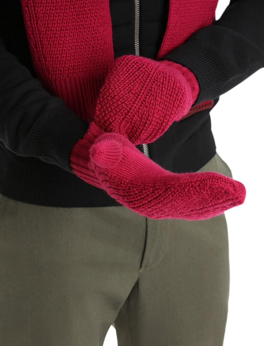 Women's Icebreaker Unisex Merino Waypoint Mittens Gloves Cherry / Espresso | CA 1443EBCX